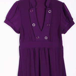 Six Degrees Women small size V Neck Purple tie back blouse